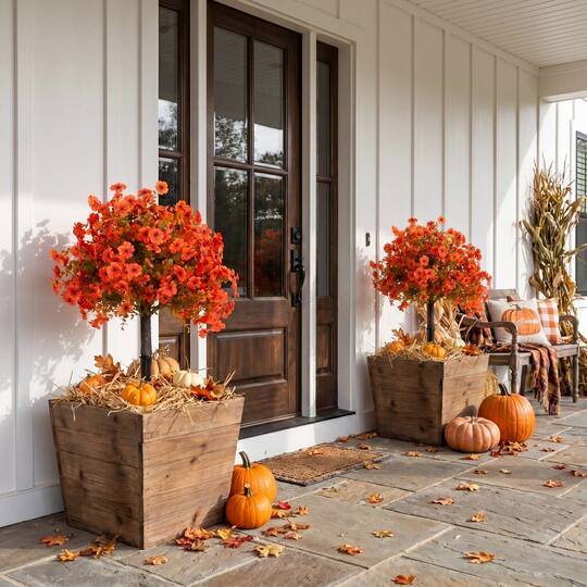 26" UV Resistant Autumn Artificial Fall Daisy Bush with Integrated Ground Stakes, 2ct.